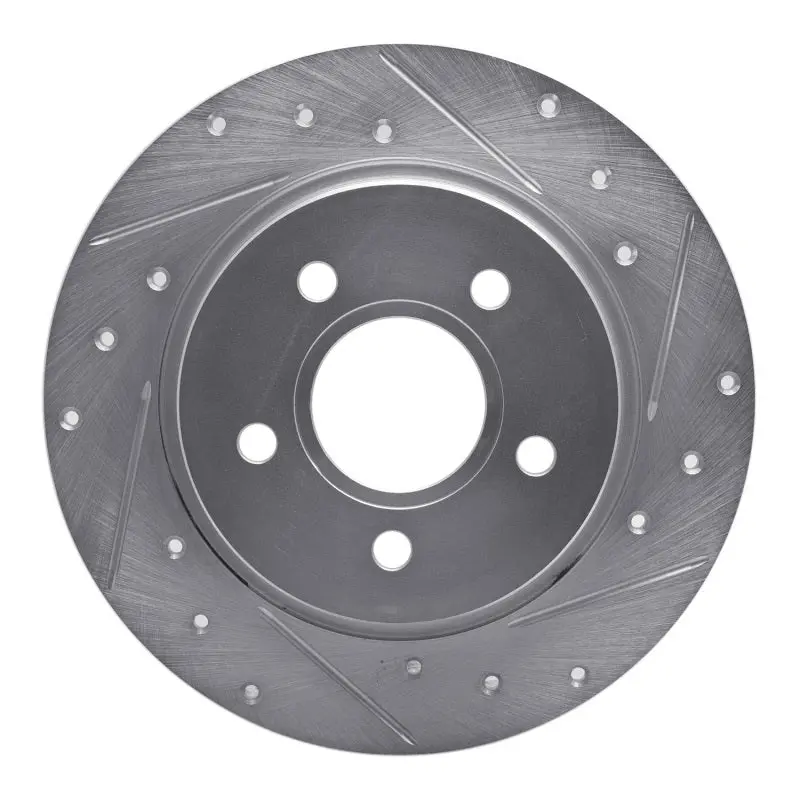 R1 12-18 Ford Focus Rear Right Drilled & Slotted Silver Brake Rotor 1