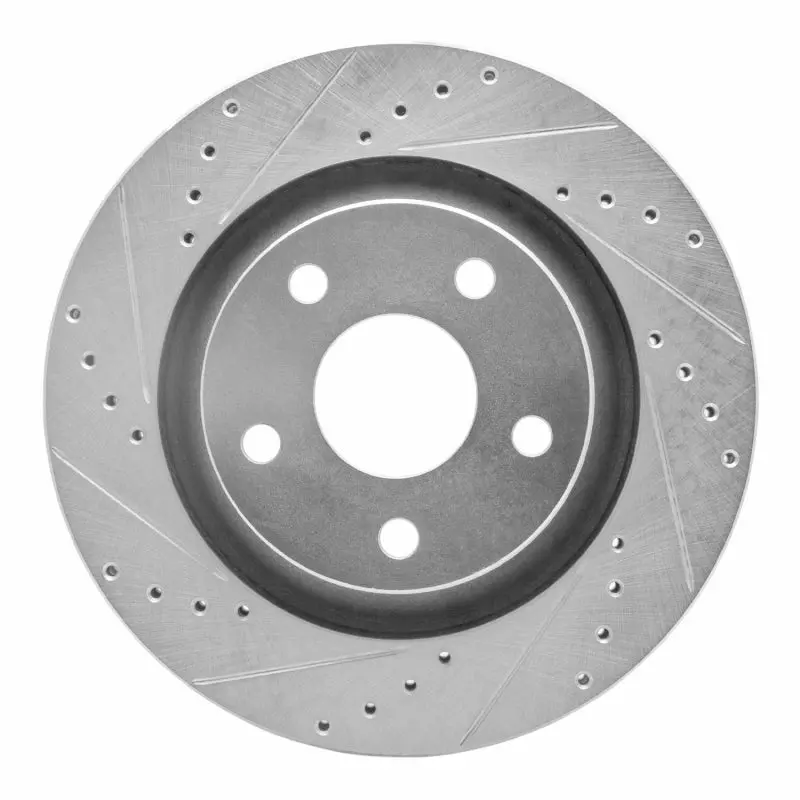 R1 12-18 Jeep Wrangler Front Left Drilled & Slotted Silver Brake Rotor 1
