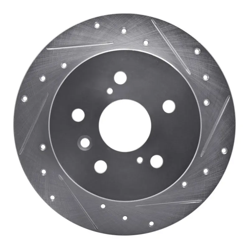 R1 12-18 Lexus Es300h Rear Right Drilled & Slotted Silver Brake Rotor 1