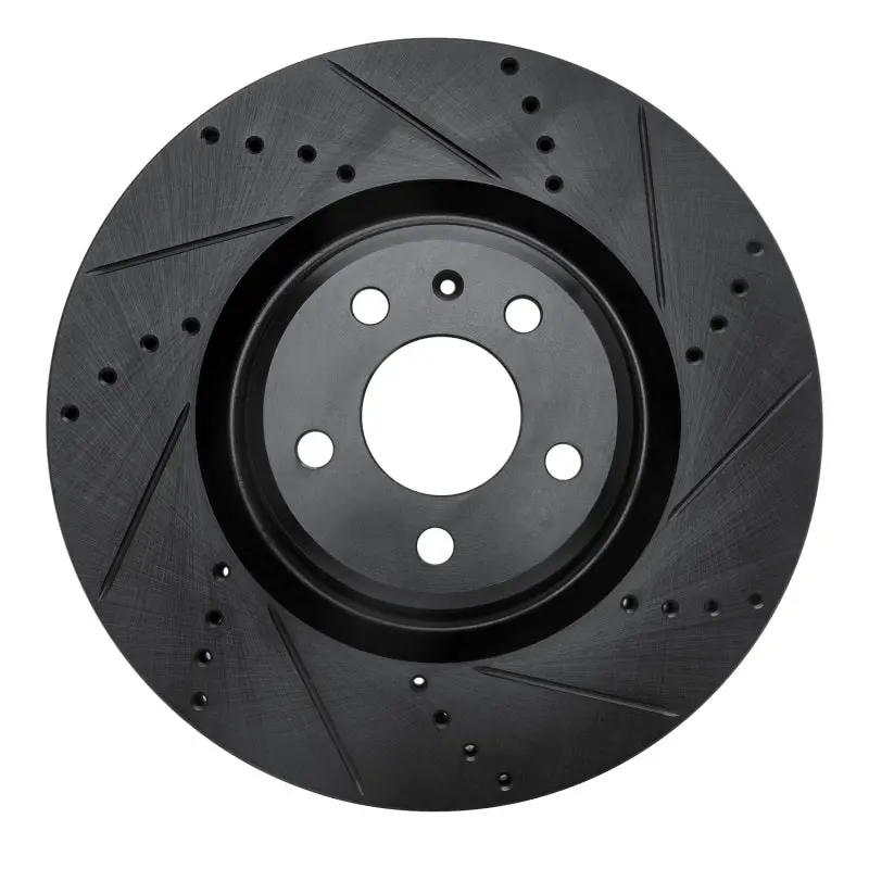 R1 12-20 Audi A7 Quattro Front Right Drilled & Slotted Black Brake Rotor 1