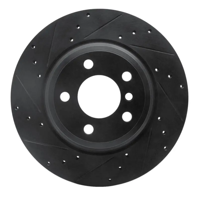 R1 12-20 Bmw 330I Rear Left Drilled & Slotted Black Brake Rotor 1