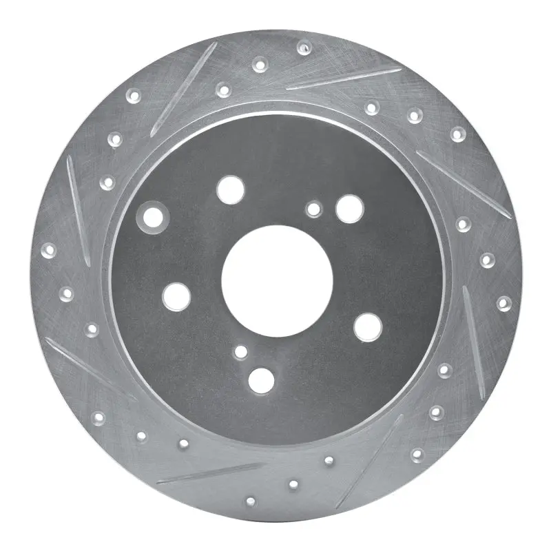 R1 12-20 Toyota Mirai Rear Left Drilled & Slotted Silver Brake Rotor 1