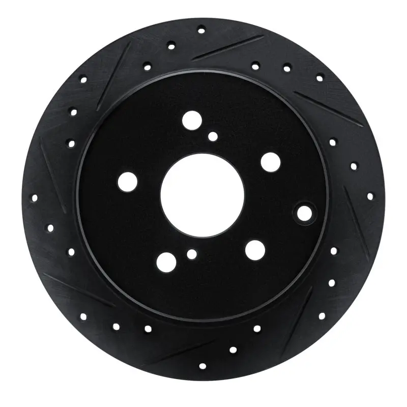 R1 12-20 Toyota Prius V Rear Left Drilled & Slotted Black Brake Rotor 1