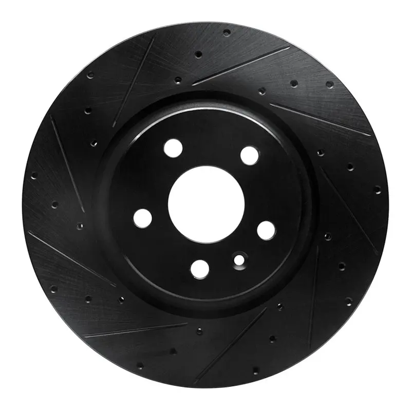 R1 12-21 Tesla Model S Front Left Drilled & Slotted Black Brake Rotor 1
