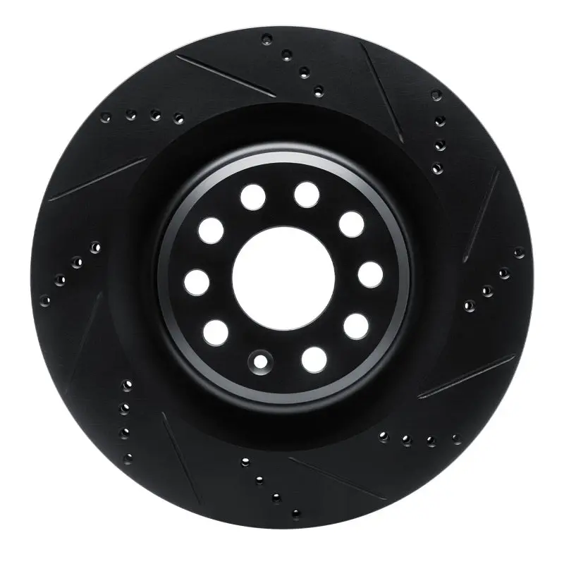 R1 12-21 Tesla Model S Rear Right Drilled & Slotted Black Brake Rotor 1