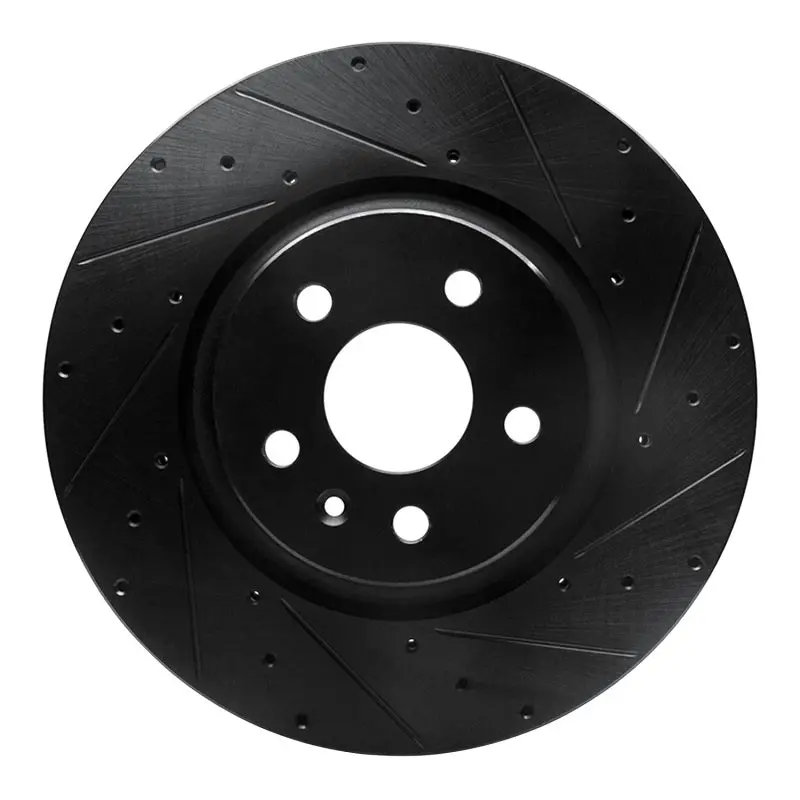 R1 12-21 Tesla Model X Front Right Drilled & Slotted Black Brake Rotor 1
