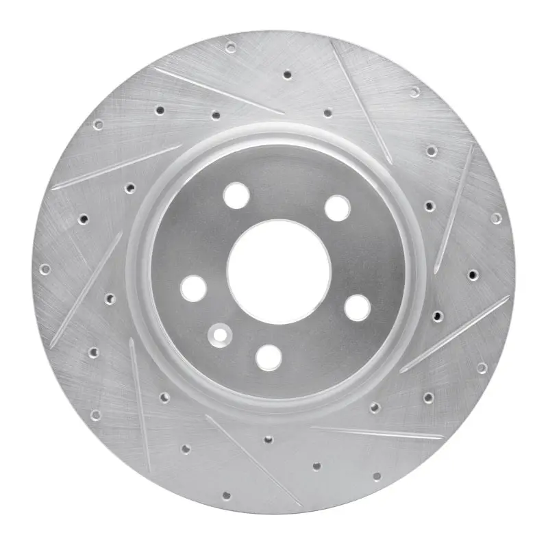 R1 12-21 Tesla Model X Front Right Drilled & Slotted Silver Brake Rotor 1