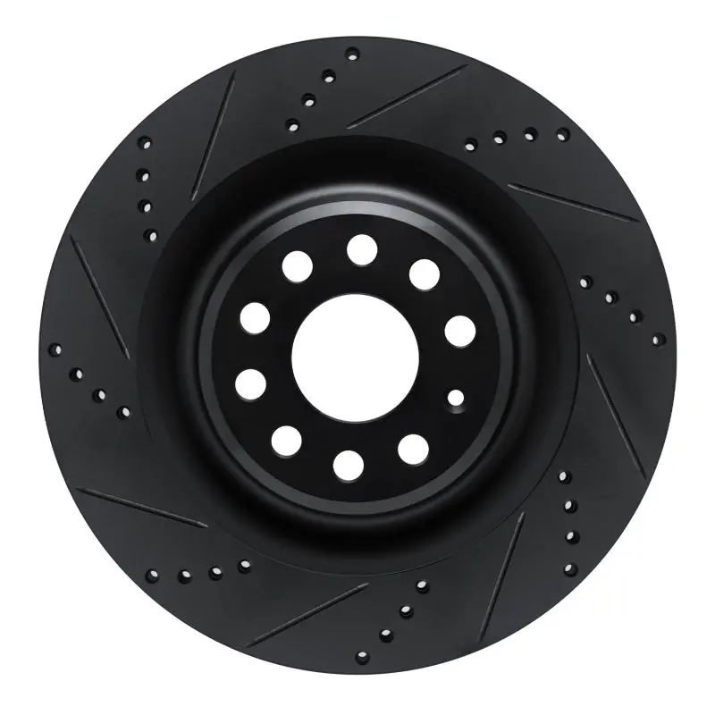 R1 12-21 Tesla Model X Rear Left Drilled & Slotted Black Brake Rotor 1