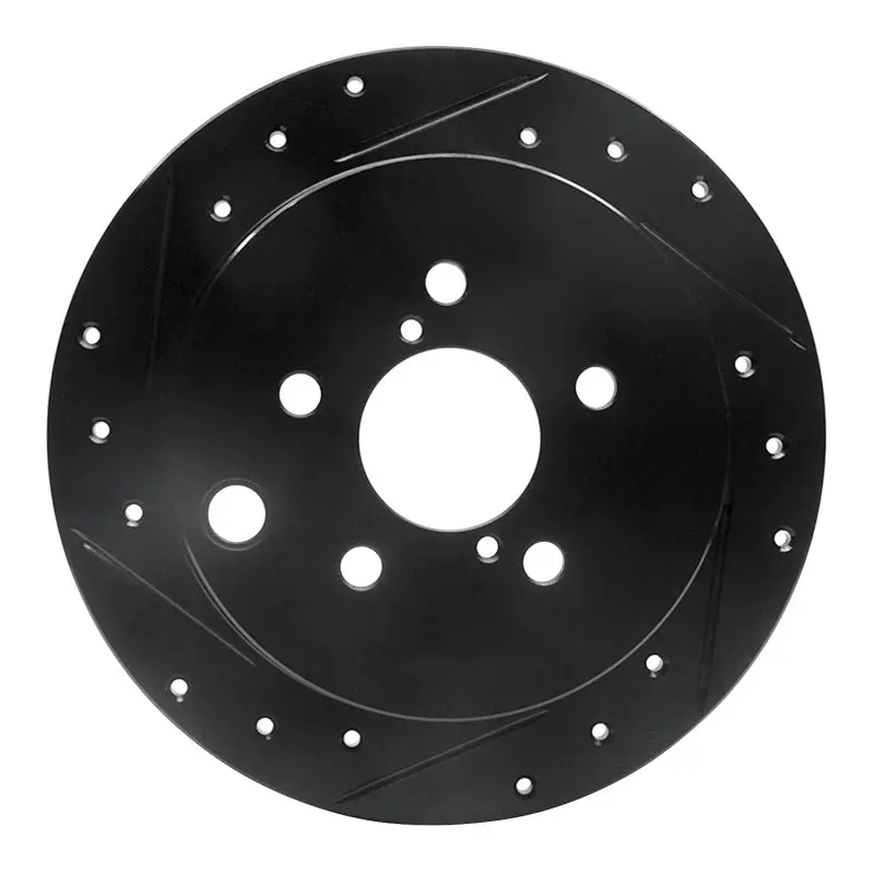 R1 12-23 Subaru Crosstrek Rear Left Drilled & Slotted Black Brake Rotor 1