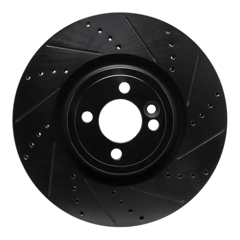 R1 13-13 Mini Cooper (Excl Clubman) Front Right Drilled & Slotted Black Brake Rotor 1