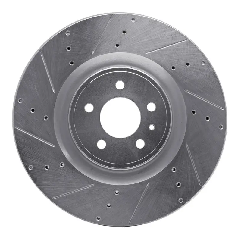 R1 13-14 Ford Mustang Front Left Drilled & Slotted Silver Brake Rotor 1