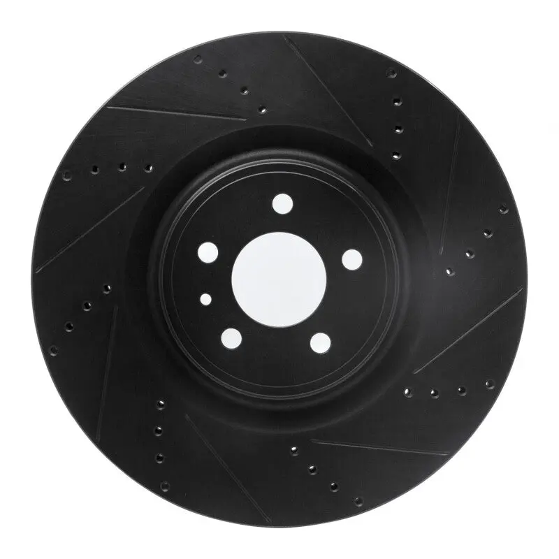 R1 13-14 Ford Mustang Front Right Drilled & Slotted Black Brake Rotor 1