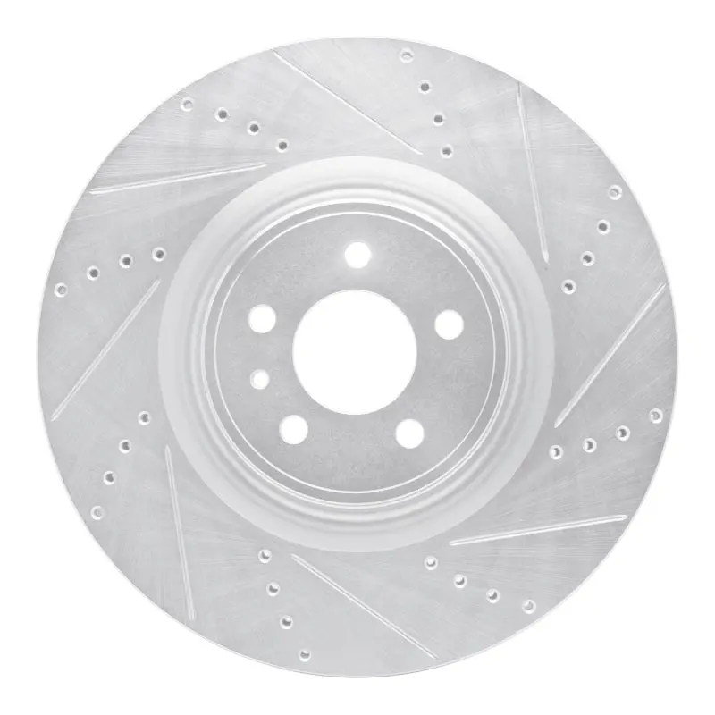 R1 13-14 Ford Mustang Front Right Drilled & Slotted Silver Brake Rotor 1