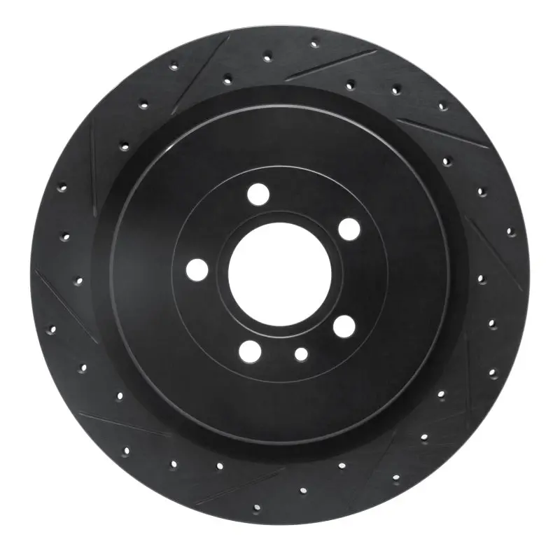 R1 13-14 Ford Mustang Rear Left Drilled & Slotted Black Brake Rotor 1