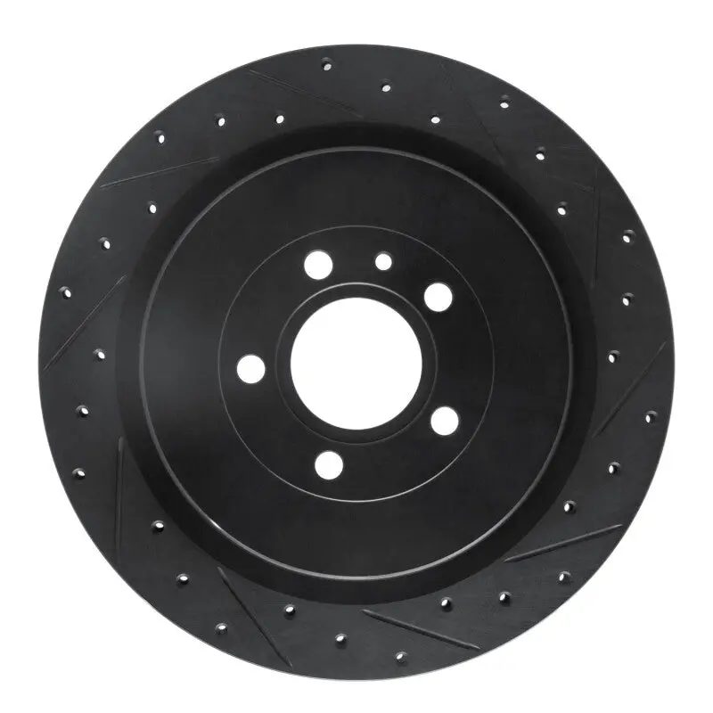 R1 13-14 Ford Mustang Rear Right Drilled & Slotted Black Brake Rotor 1
