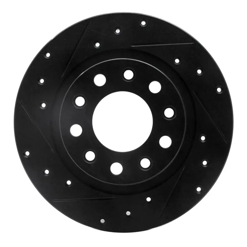 R1 13-16 Dodge Dart Rear Left Drilled & Slotted Black Brake Rotor 1