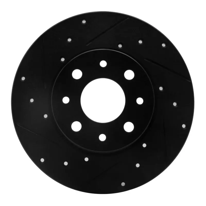 R1 13-19 Fiat 500E Rear Left Drilled & Slotted Black Brake Rotor 1