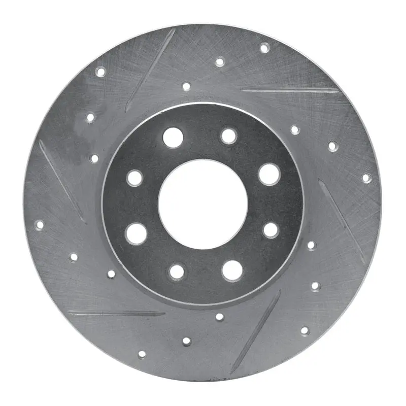 R1 13-19 Fiat 500E Rear Left Drilled & Slotted Silver Brake Rotor 1