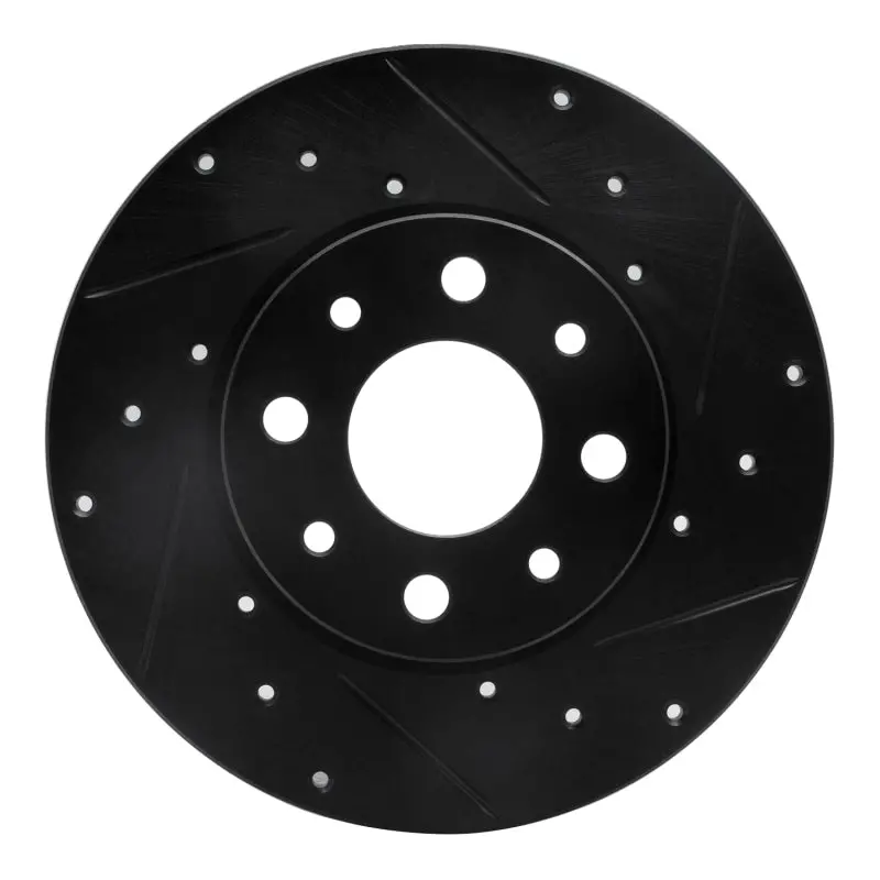 R1 13-19 Fiat 500E Rear Right Drilled & Slotted Black Brake Rotor 1