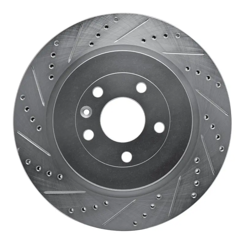 R1 13-19 Ford Explorer Rear Left Drilled & Slotted Silver Brake Rotor 1