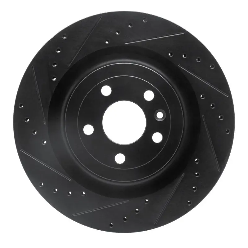 R1 13-19 Ford Police Interceptor Sedan Front Left Drilled & Slotted Black Brake Rotor 1