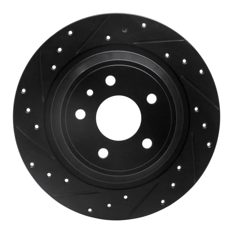 R1 13-20 Ford Fusion Rear Left Drilled & Slotted Black Brake Rotor 1