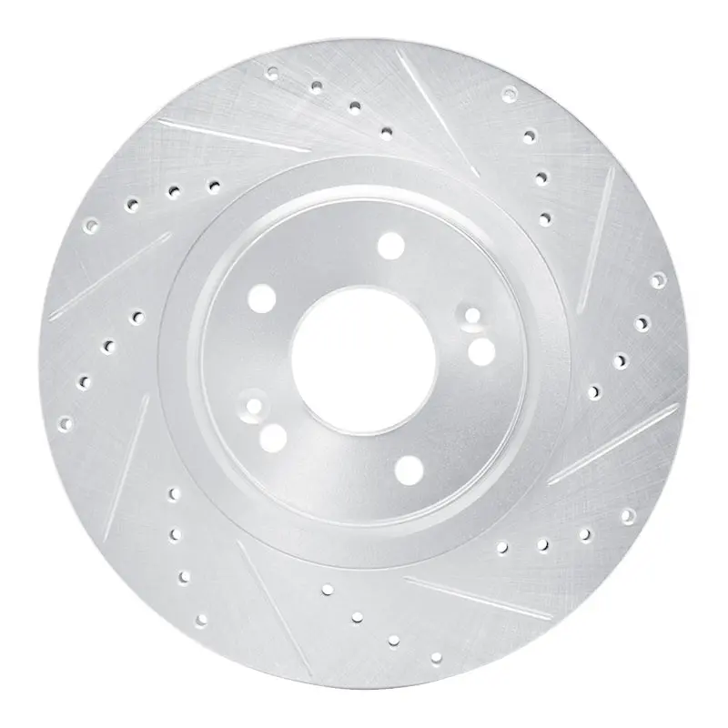 R1 13-20 Hyundai Santa Fe Front Right Drilled & Slotted Silver Brake Rotor 1