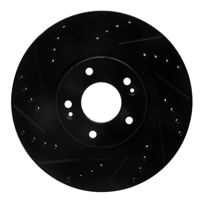 R1 13-20 Hyundai Santa Fe Sport Front Left Drilled & Slotted Black Brake Rotor 1