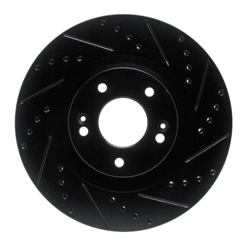 R1 13-20 Hyundai Santa Fe Xl Front Right Drilled & Slotted Black Brake Rotor 1