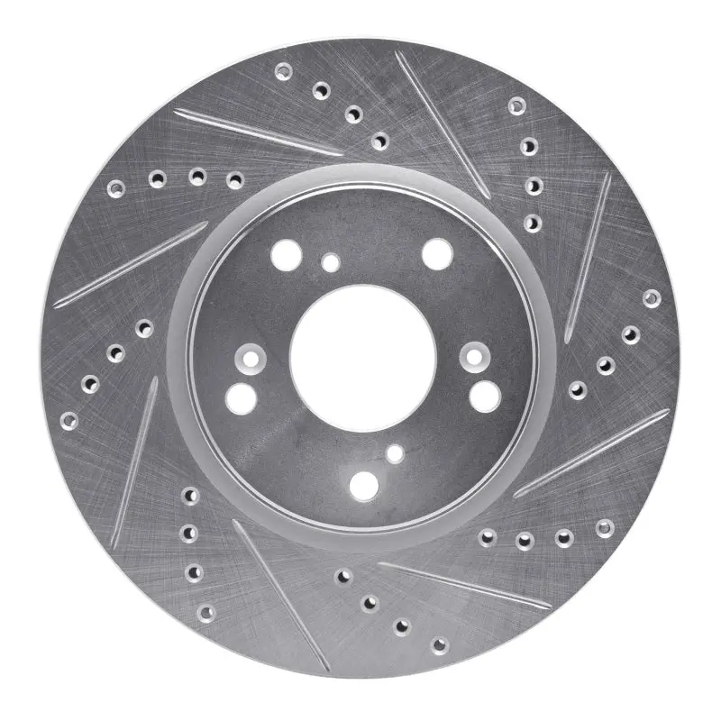 R1 13-22 Honda Accord Sedan Front Right Drilled & Slotted Silver Brake Rotor 1