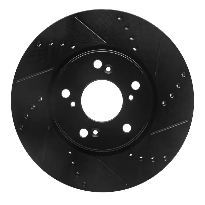 R1 13-25 Honda Civic Hatchback Front Right Drilled & Slotted Black Brake Rotor 1
