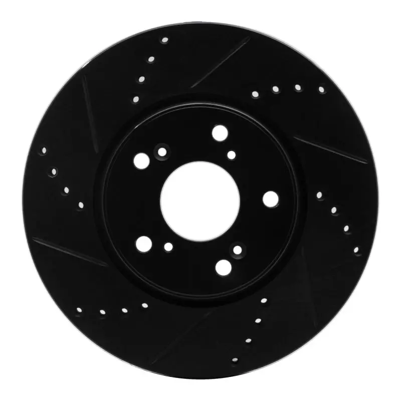 R1 13-25 Honda Civic Sedan Front Left Drilled & Slotted Black Brake Rotor 1