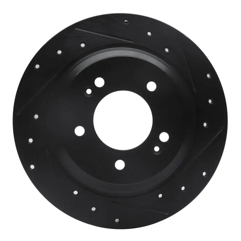 R1 13-25 Hyundai Elantra Gt Rear Right Drilled & Slotted Black Brake Rotor 1