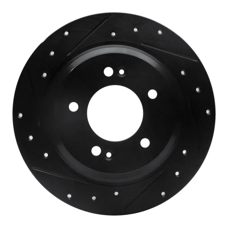 R1 13-25 Hyundai Kona Rear Left Drilled & Slotted Black Brake Rotor 1