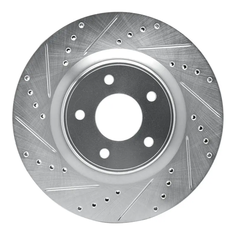 R1 13-25 Infiniti Q50 Front Left Drilled & Slotted Silver Brake Rotor 1