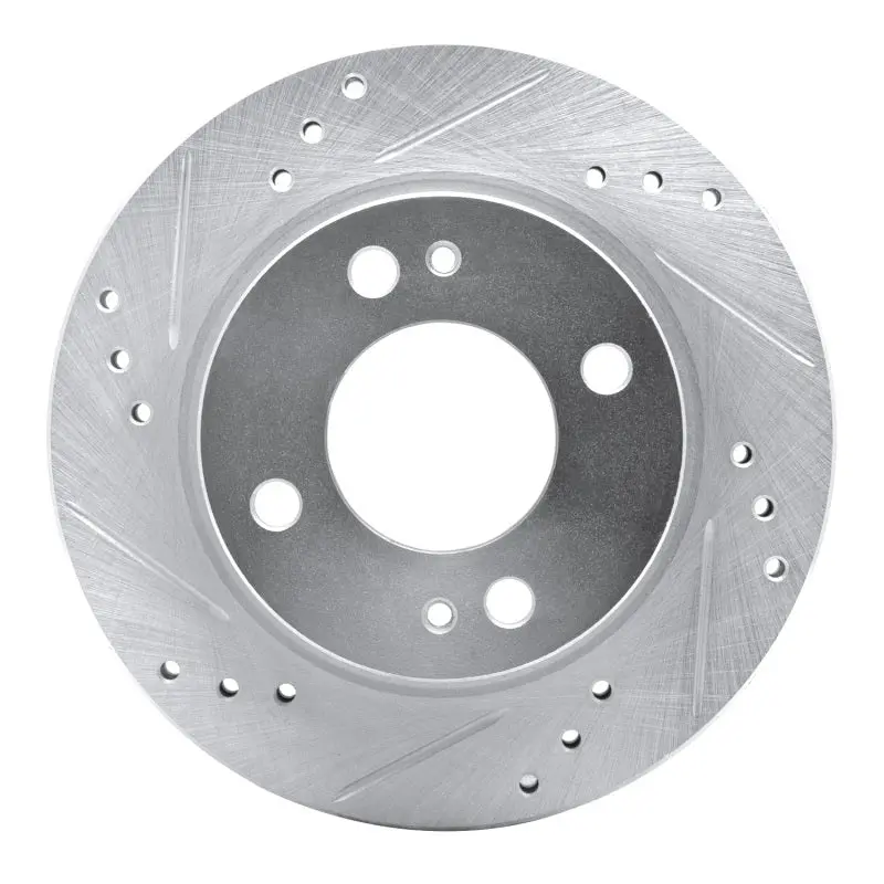 R1 14-15 Mitsubishi Mirage Front Left Drilled & Slotted Silver Brake Rotor 1
