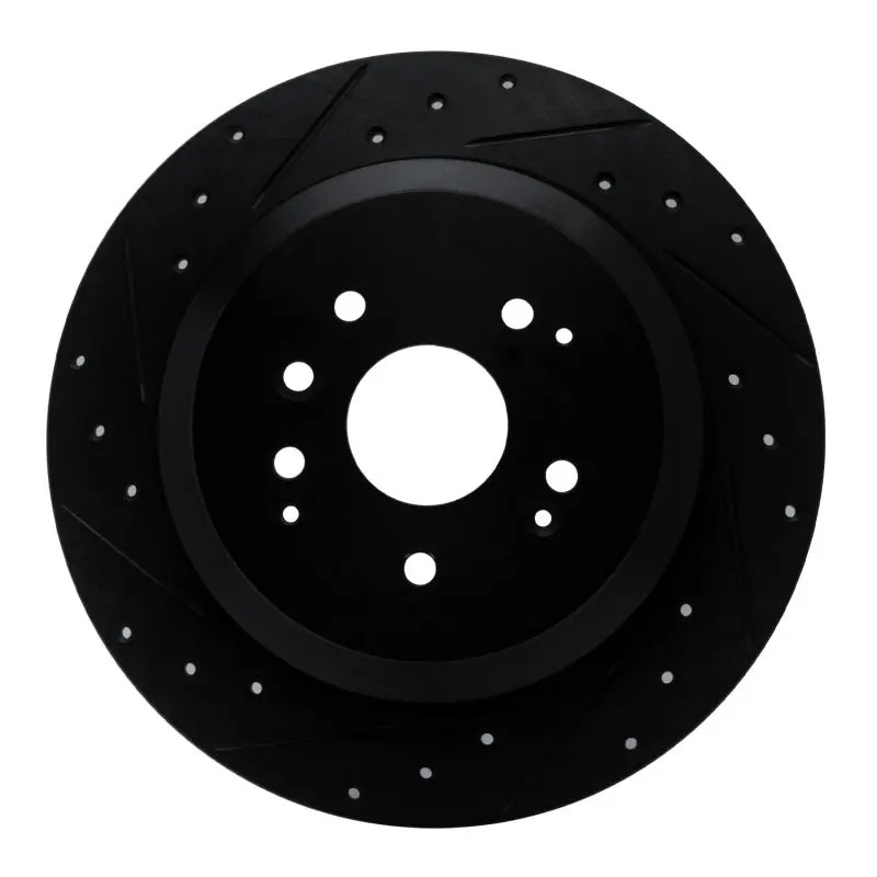 R1 14-16 Acura Mdx Rear Left Drilled & Slotted Black Brake Rotor 1