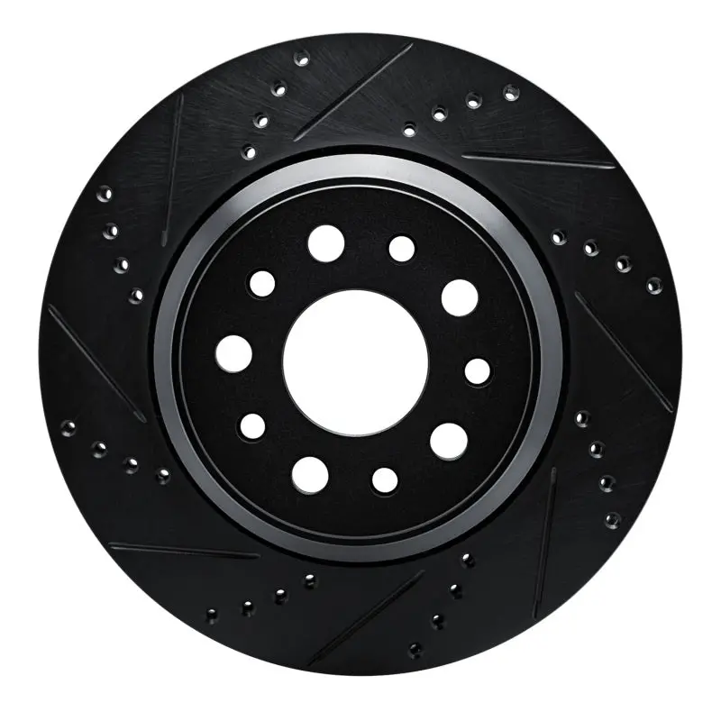 R1 14-16 Maserati Ghibli Rear Left Drilled & Slotted Black Brake Rotor 1