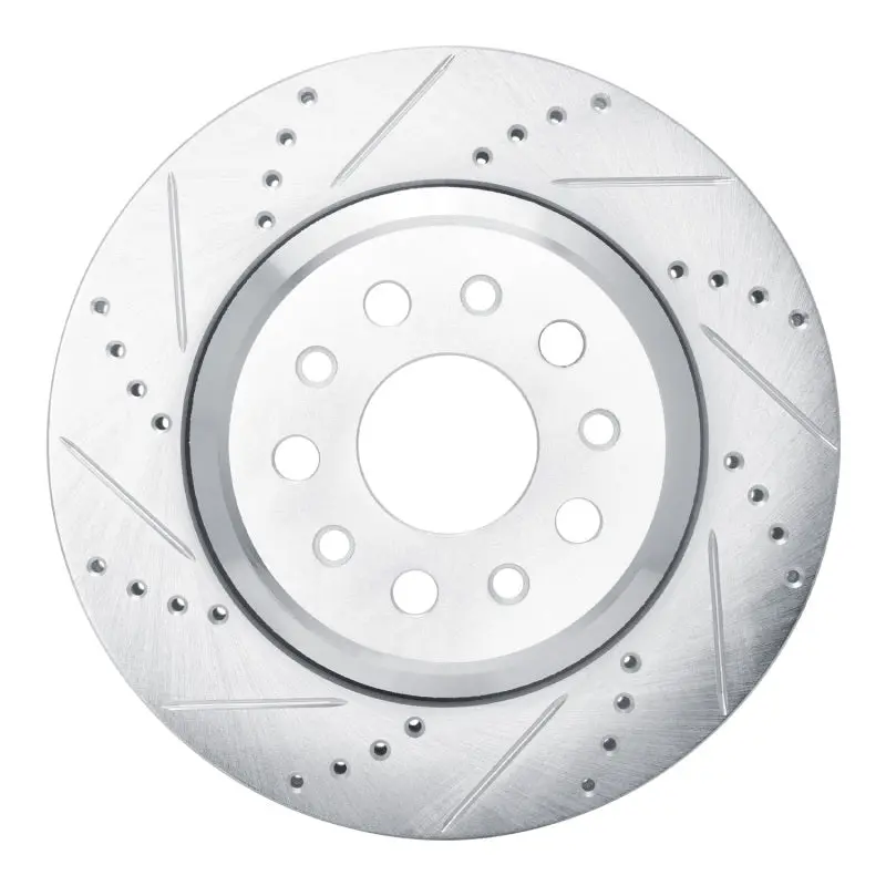 R1 14-16 Maserati Ghibli Rear Left Drilled & Slotted Silver Brake Rotor 1