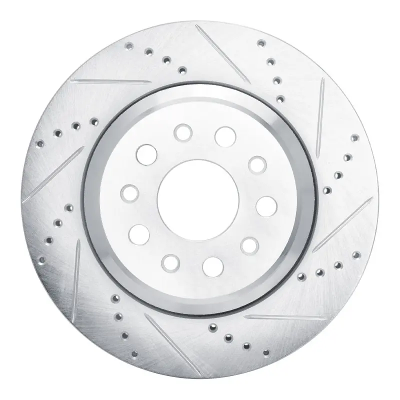 R1 14-16 Maserati Ghibli Rear Right Drilled & Slotted Silver Brake Rotor 1