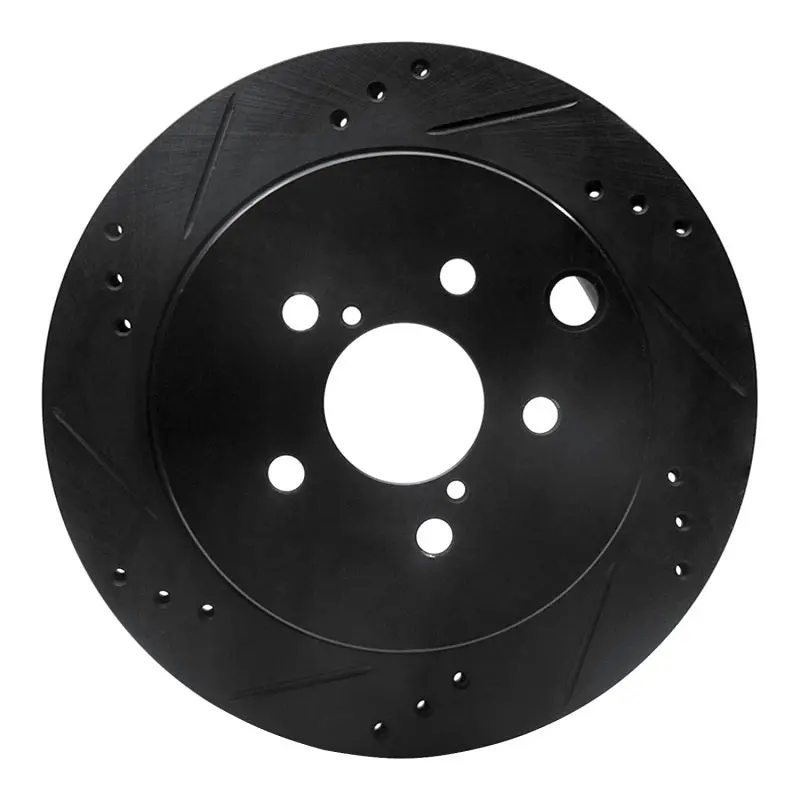 R1 14-18 Subaru Forester Rear Left Drilled & Slotted Black Brake Rotor 1