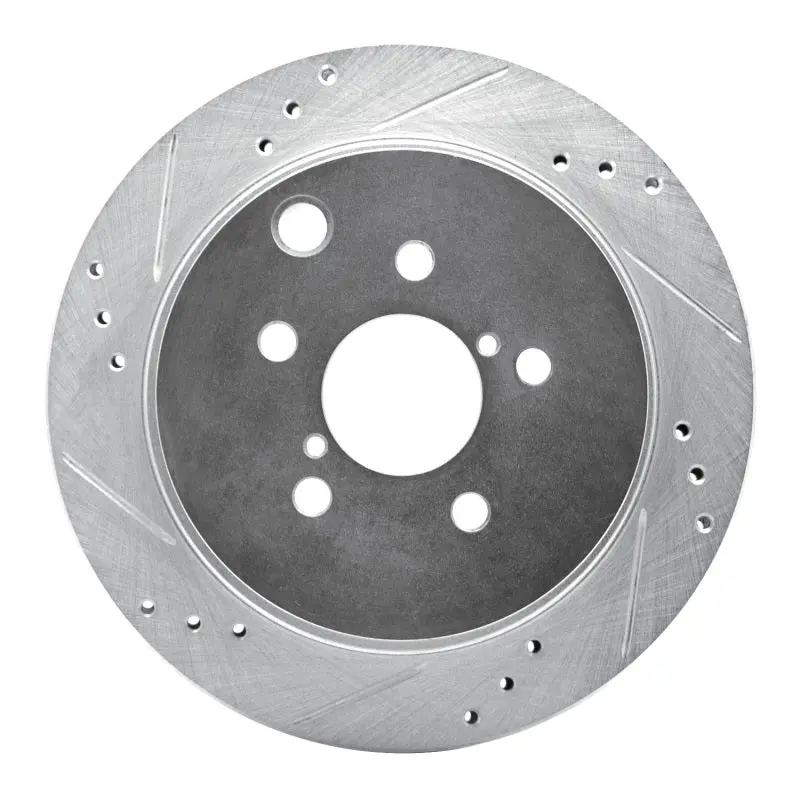 R1 14-18 Subaru Forester Rear Left Drilled & Slotted Silver Brake Rotor 1