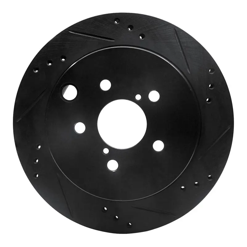 R1 14-18 Subaru Forester Rear Right Drilled & Slotted Black Brake Rotor 1