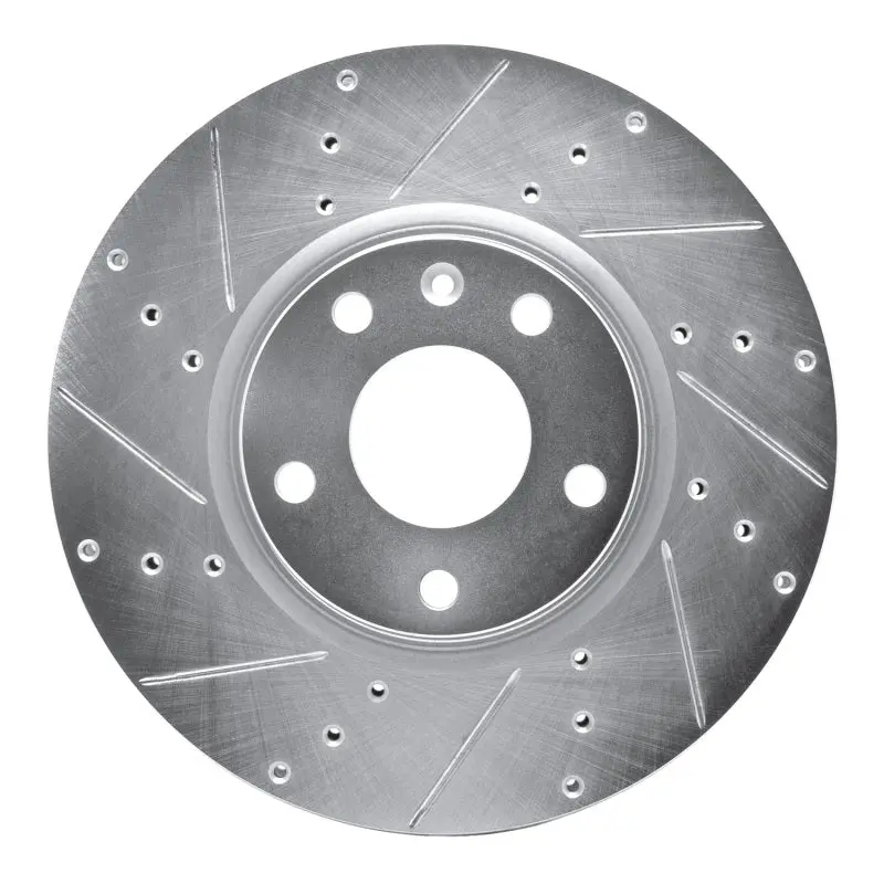 R1 14-19 Chevrolet Corvette Front Left Drilled & Slotted Silver Brake Rotor 1