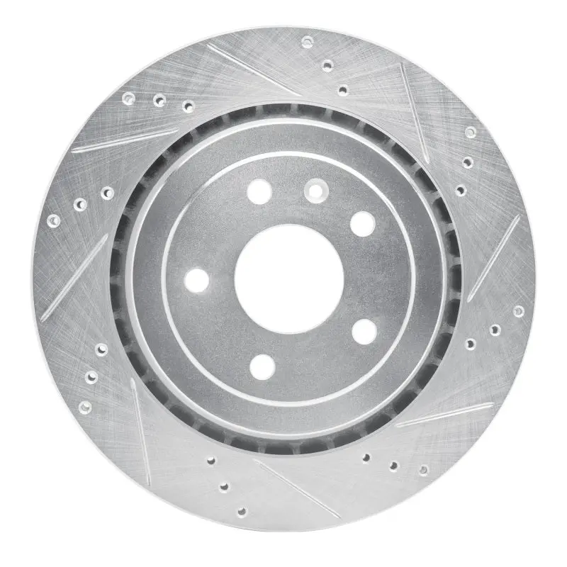 R1 14-19 Chevrolet Corvette Rear Right Drilled & Slotted Silver Brake Rotor 1