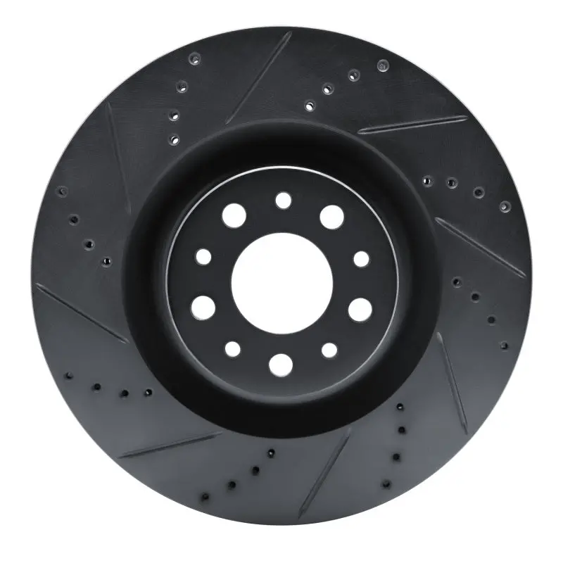R1 14-19 Fiat 500L Front Left Drilled & Slotted Black Brake Rotor 1