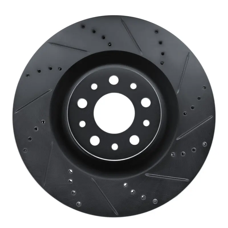 R1 14-19 Fiat 500L Front Right Drilled & Slotted Black Brake Rotor 1