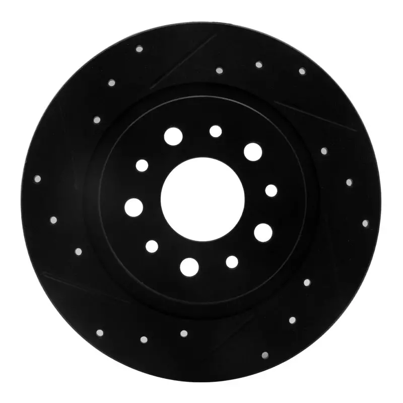 R1 14-19 Fiat 500L Rear Left Drilled & Slotted Black Brake Rotor 1
