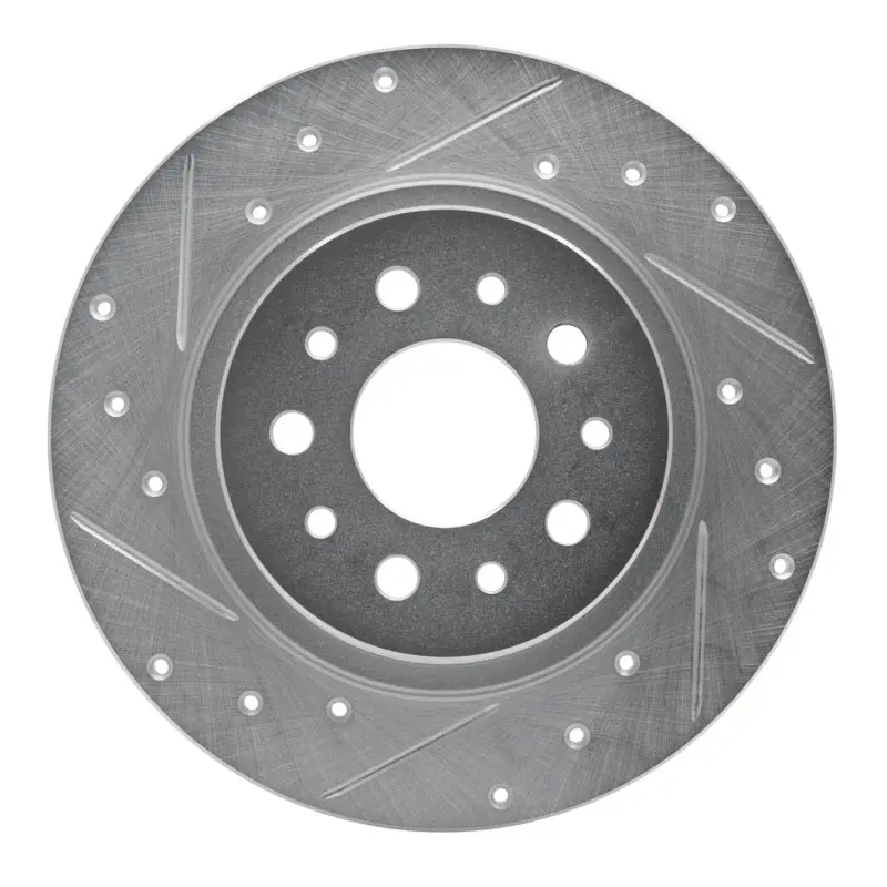 R1 14-19 Fiat 500L Rear Left Drilled & Slotted Silver Brake Rotor 1