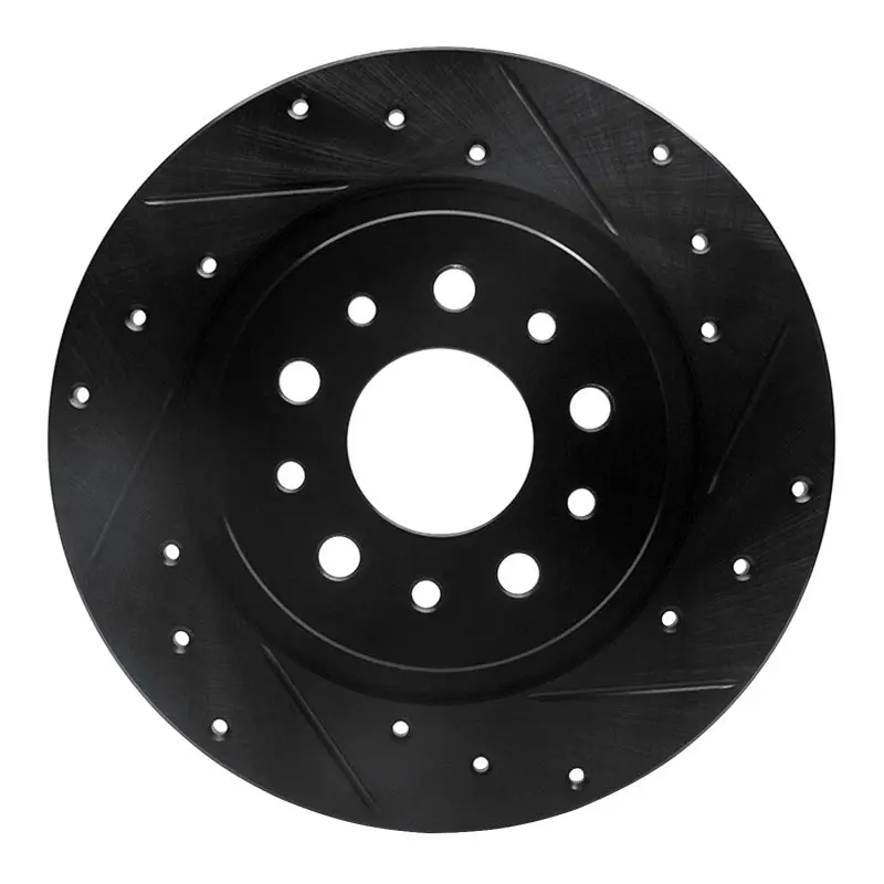 R1 14-19 Fiat 500L Rear Right Drilled & Slotted Black Brake Rotor 1